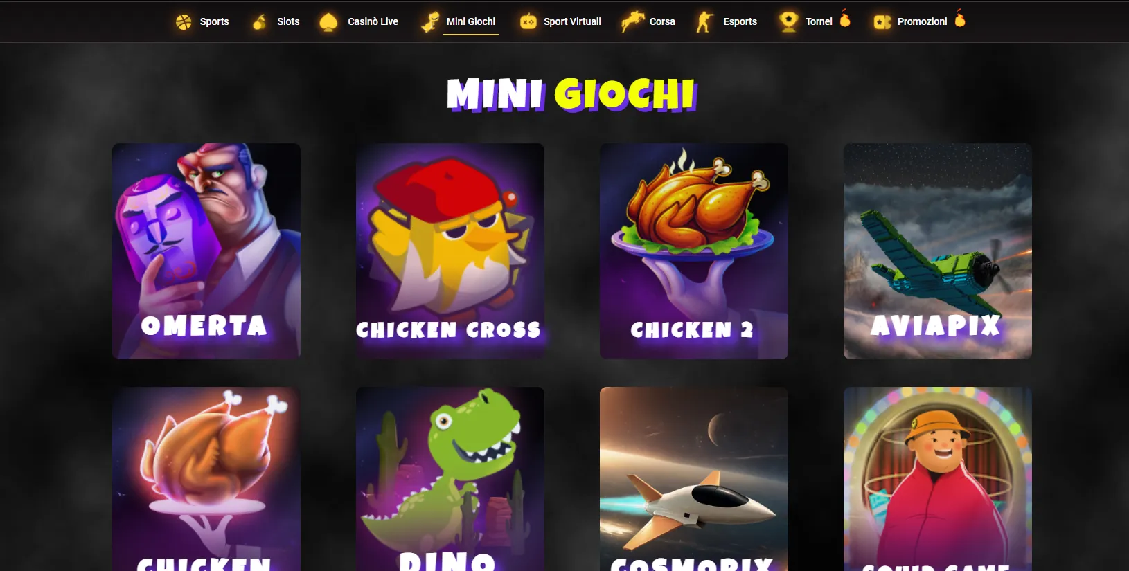 Lobby dei mini giochi di Donbet casino con Omertà, Chicken Cross e Aviapix