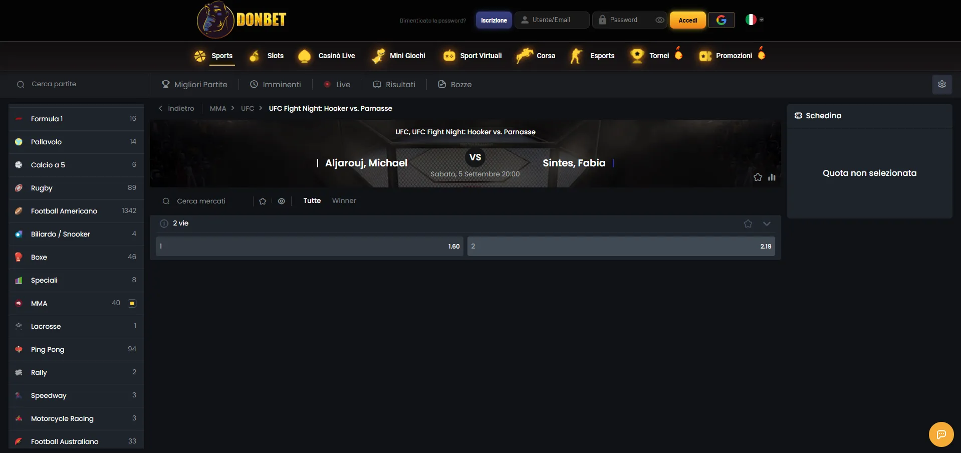 MMA e boxe: mercati di Donbet casino