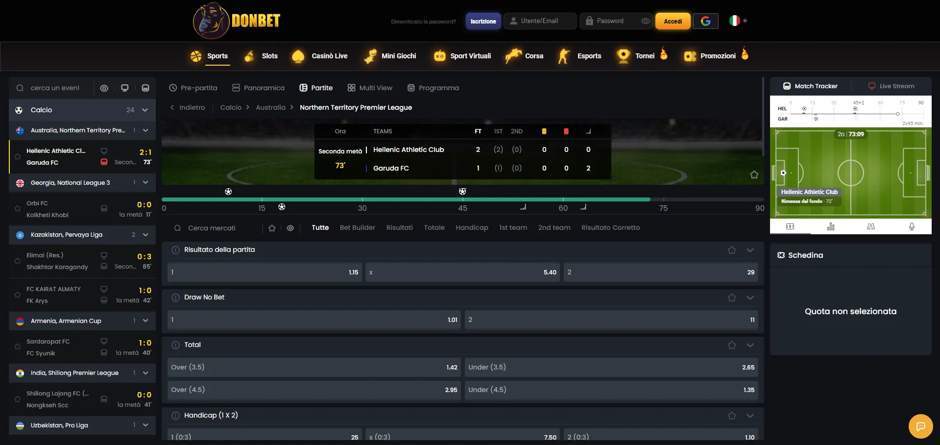 Scommesse live Donbet casino con match tracker e streaming